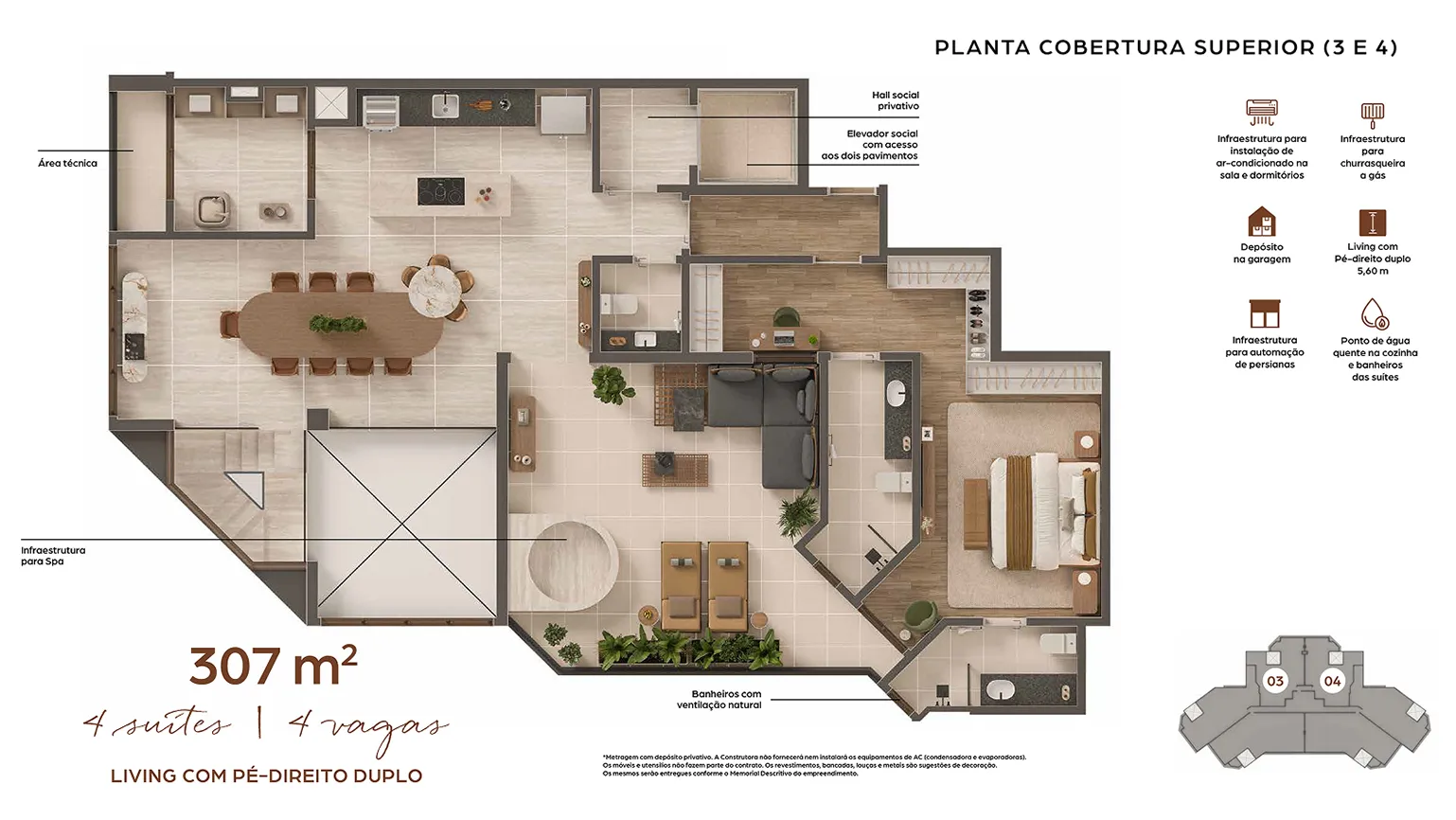 Planta Cobertura — Superior (3 e 4) — 307 m²